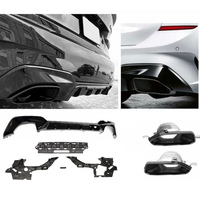 BMW 3er G20 M340i Diffusor + Auspuffblenden – Schwarz RS